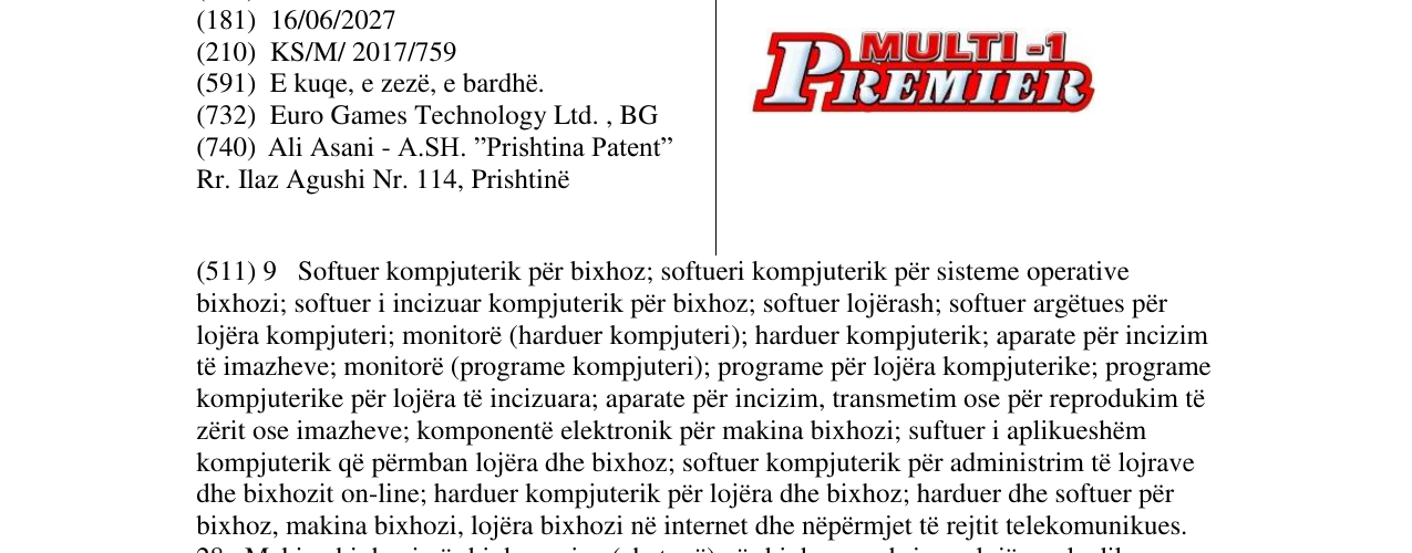 Zëri i markës MULTI-1 PREMIER në buletin