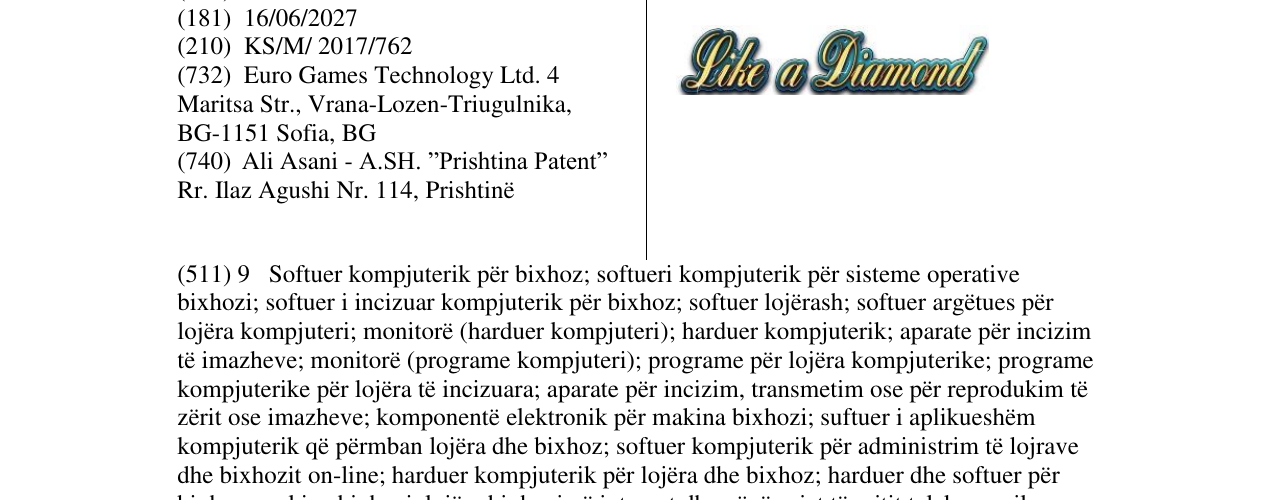 Zëri i markës Like a Diamond në buletin