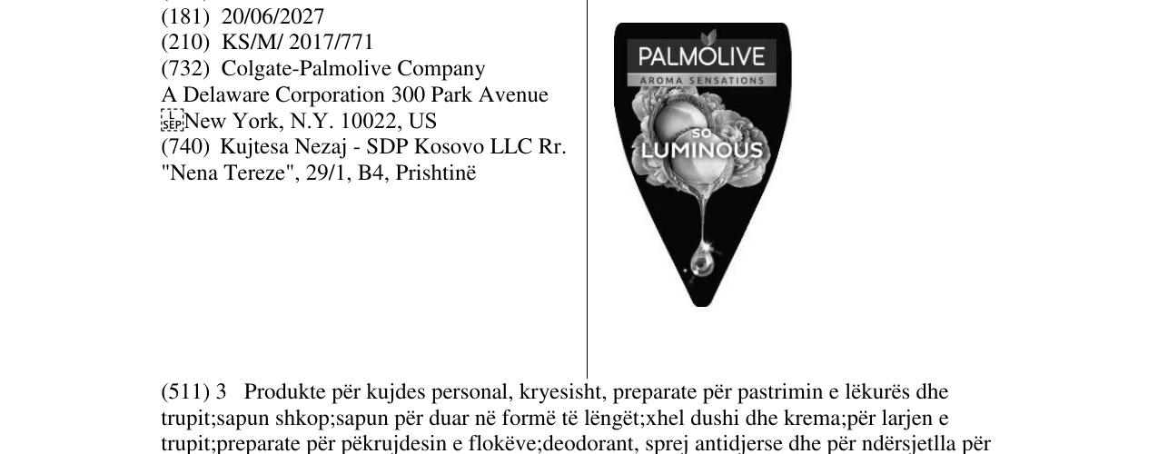 Zëri i markës PALMOLIVE LUMINOUS në buletin