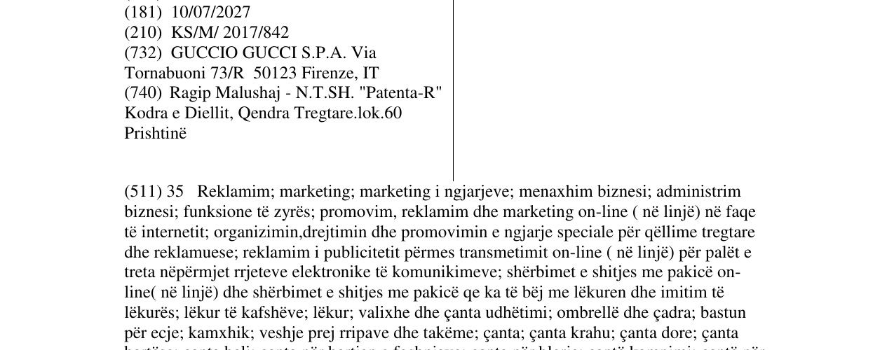 Zëri i markës GUCCI në buletin