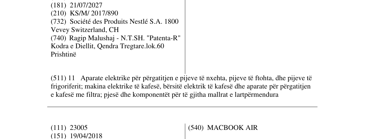 Zëri i markës INFINISSIMA në buletin