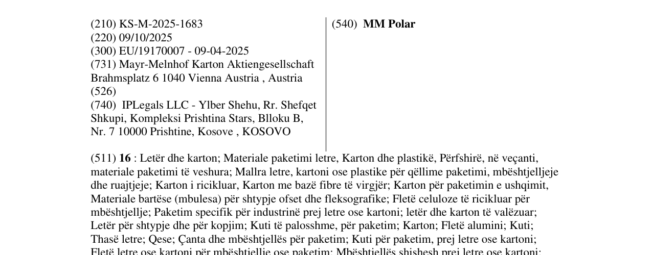 Zëri i markës MM Polar në buletin