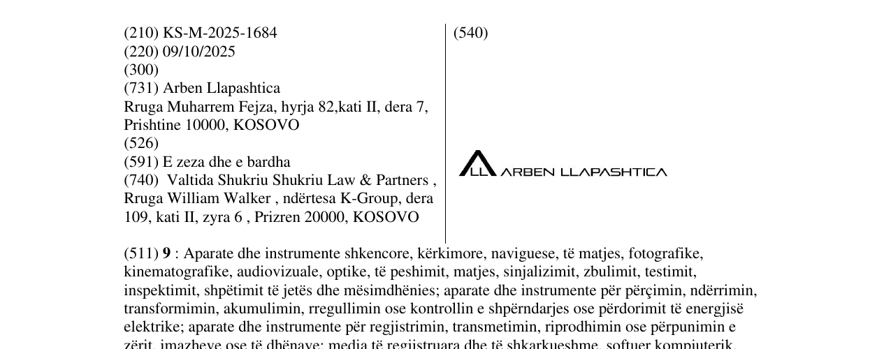 Zëri i markës ARBEN LLAPASHTICA në buletin