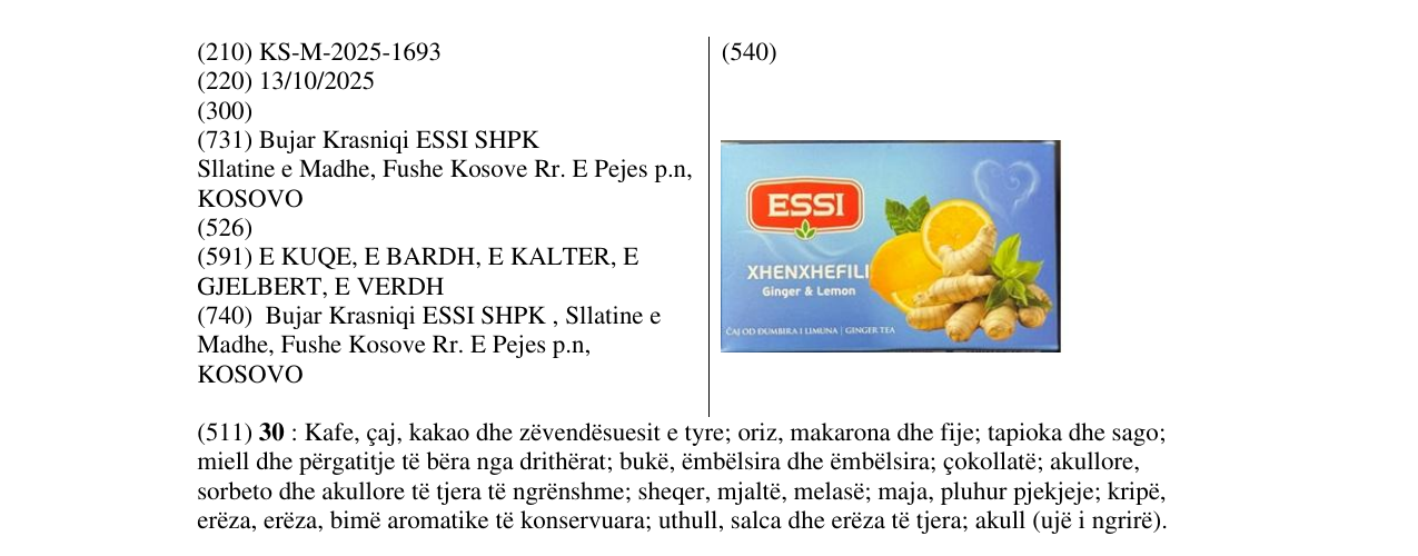 Zëri i markës ESSI XHENXHEFIL në buletin