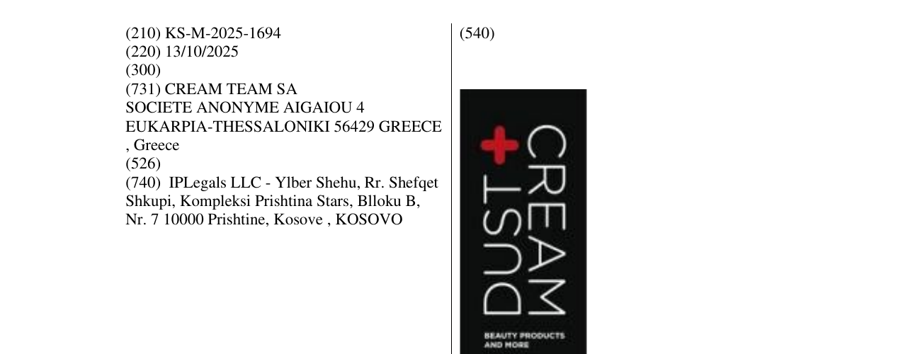 Zëri i markës CREAM+DUST në buletin