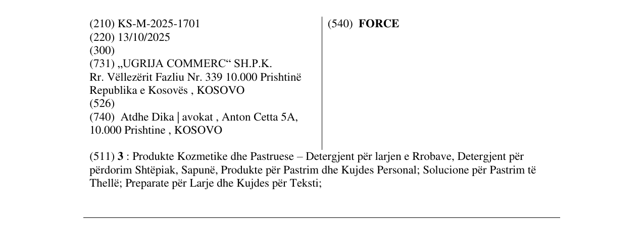 Zëri i markës FORCE në buletin