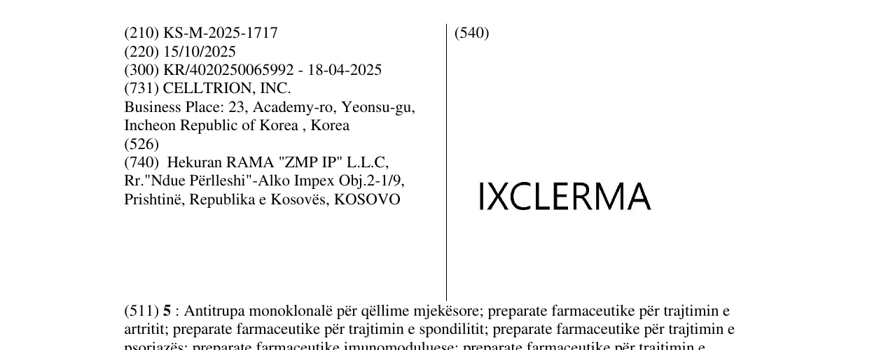Zëri i markës IXCERMA në buletin