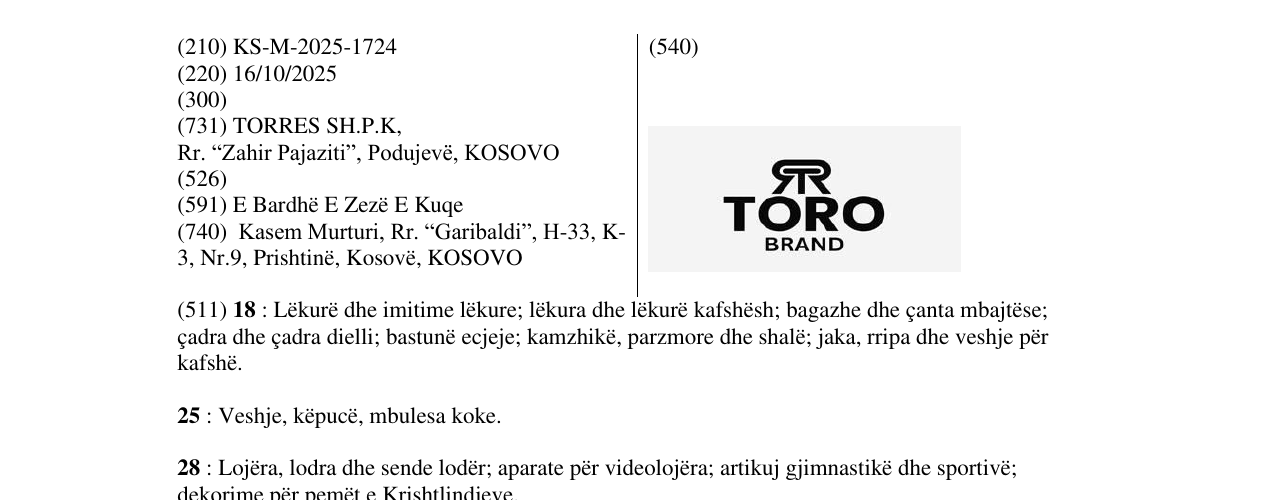 Zëri i markës TORO BRAND në buletin
