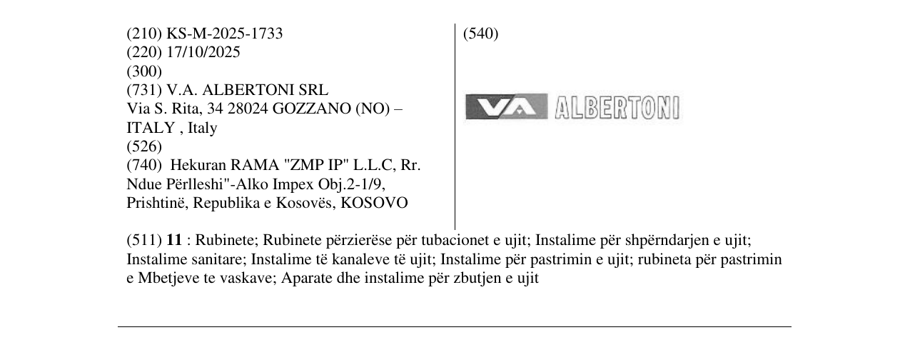 Zëri i markës VA ALBERTONI në buletin