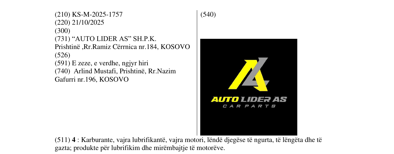 Zëri i markës AUTO LIDER AS në buletin
