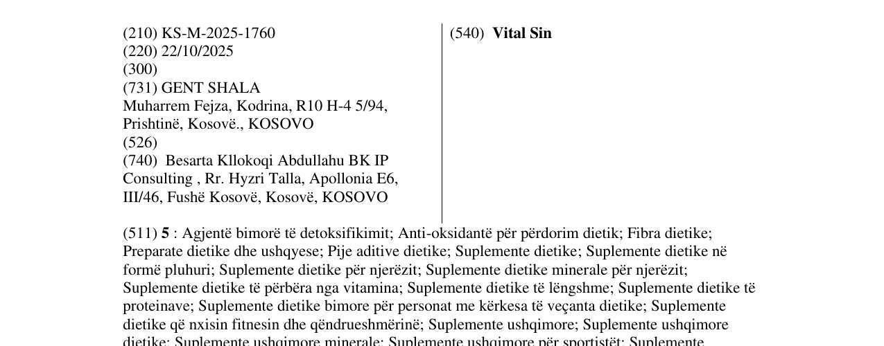 Zëri i markës Vital Sin në buletin