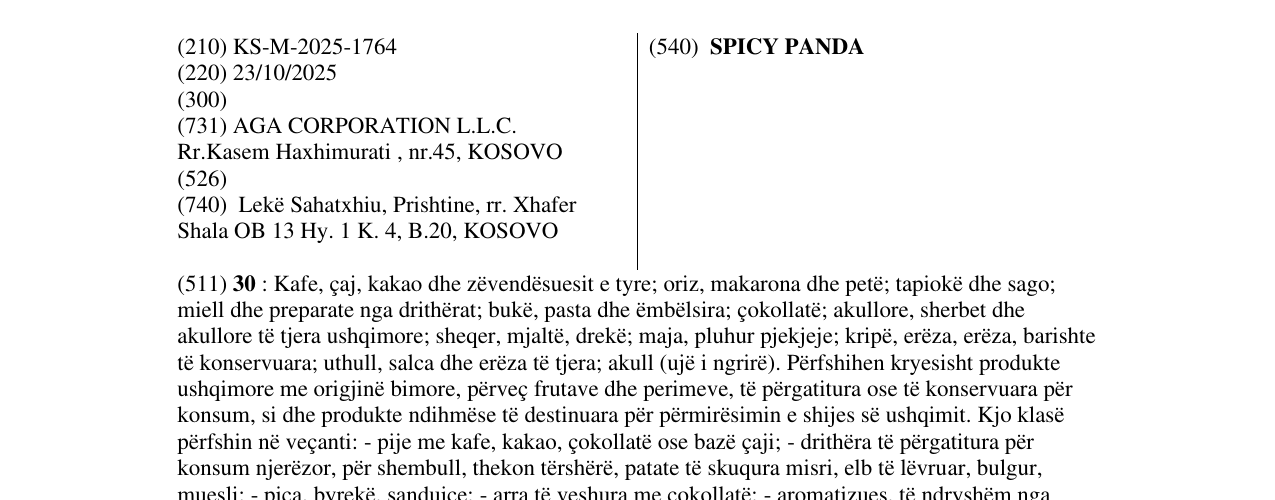 Zëri i markës SPICY PANDA në buletin