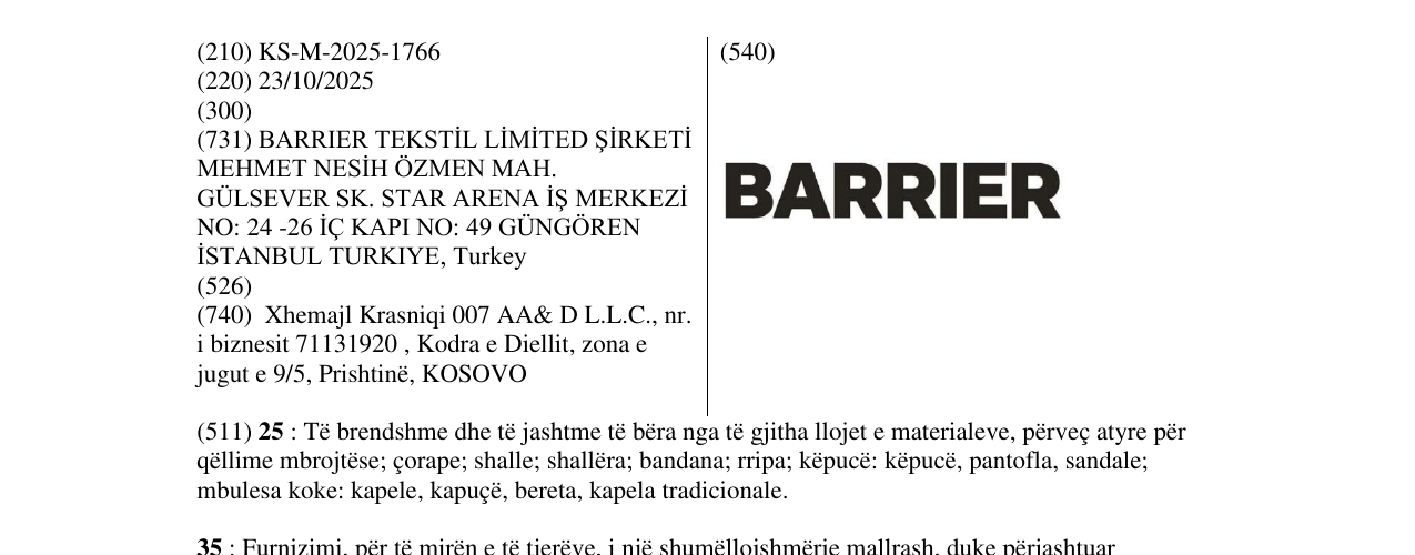 Zëri i markës BARRIER në buletin