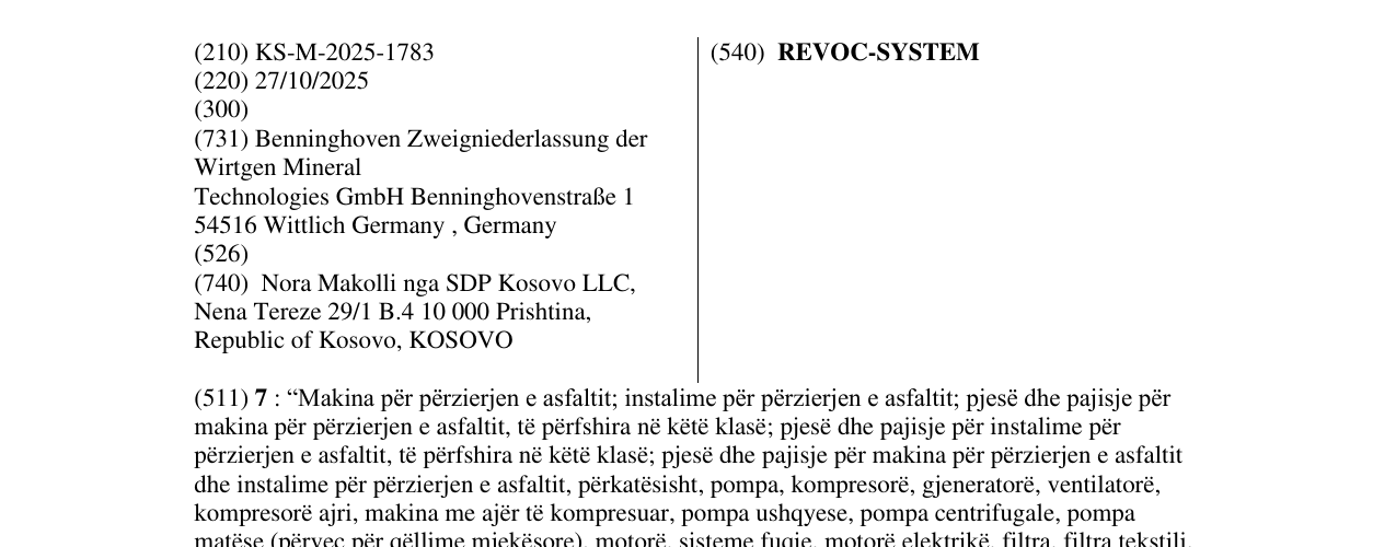 Zëri i markës REVOC-SYSTEM në buletin