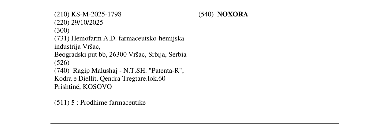 Zëri i markës NOXORA në buletin
