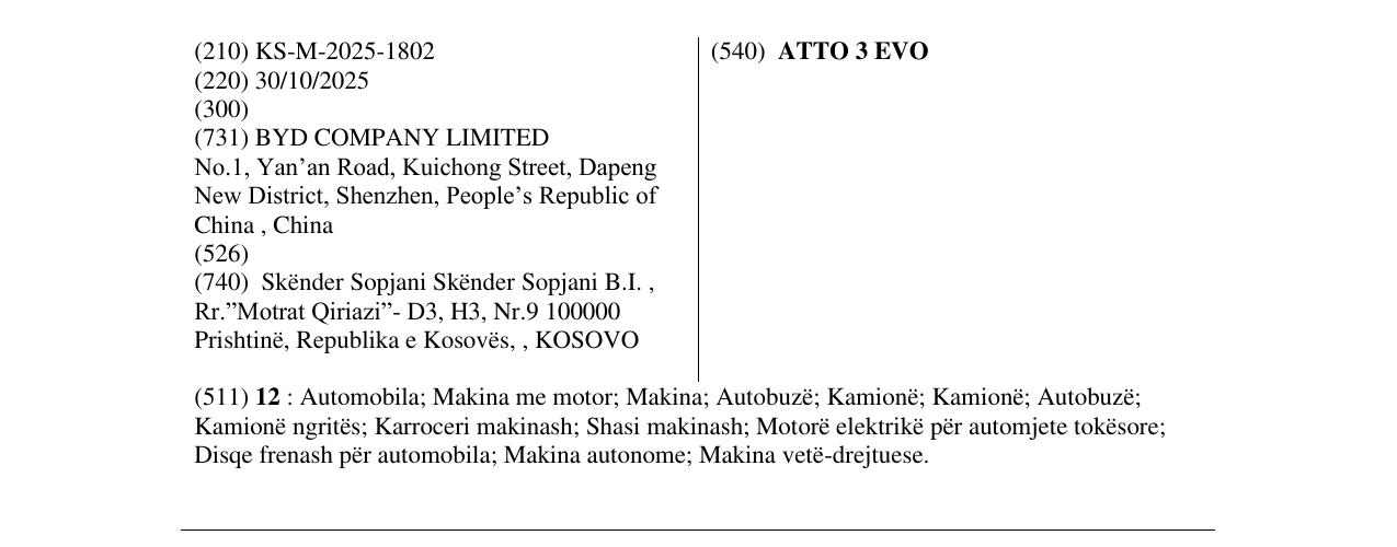 Zëri i markës ATTO 3 EVO në buletin