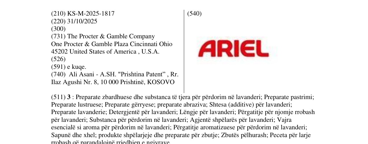 Zëri i markës ARIEL në buletin