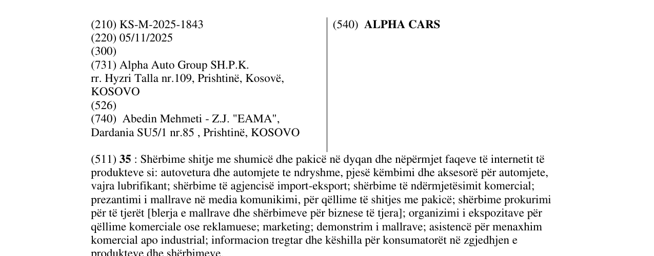 Zëri i markës ALPHA CARS në buletin