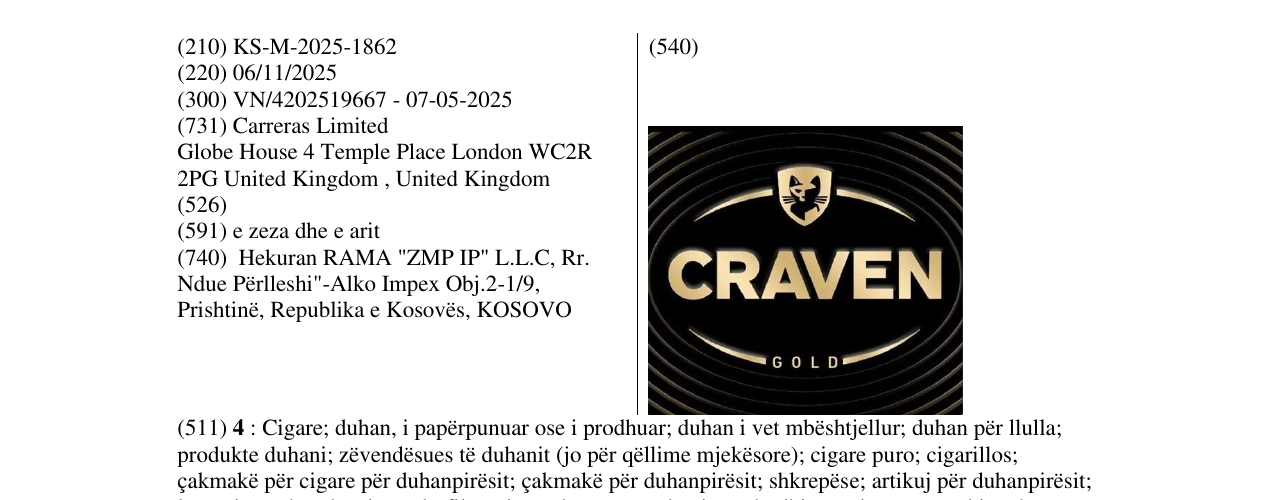 Zëri i markës CRAVEN në buletin