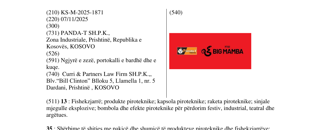 Zëri i markës BIG MAMBA në buletin