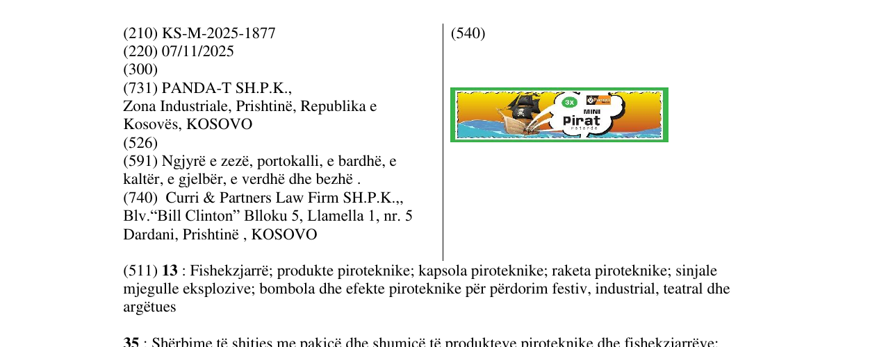 Zëri i markës PIRAT në buletin