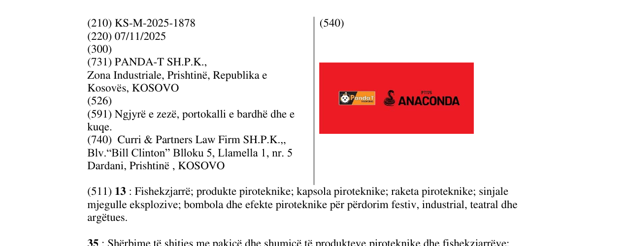 Zëri i markës ANACONDA në buletin