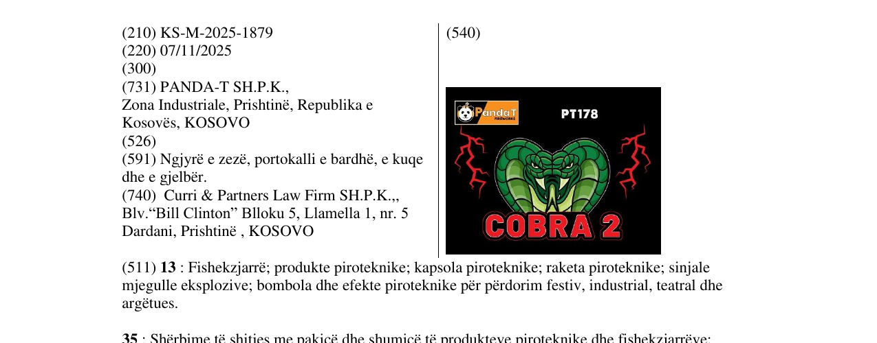 Zëri i markës COBRA 2 në buletin