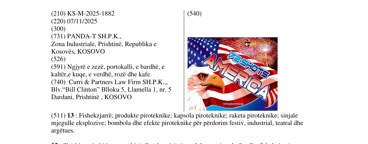 Zëri i markës 72 SHOTS AMERICA në buletin