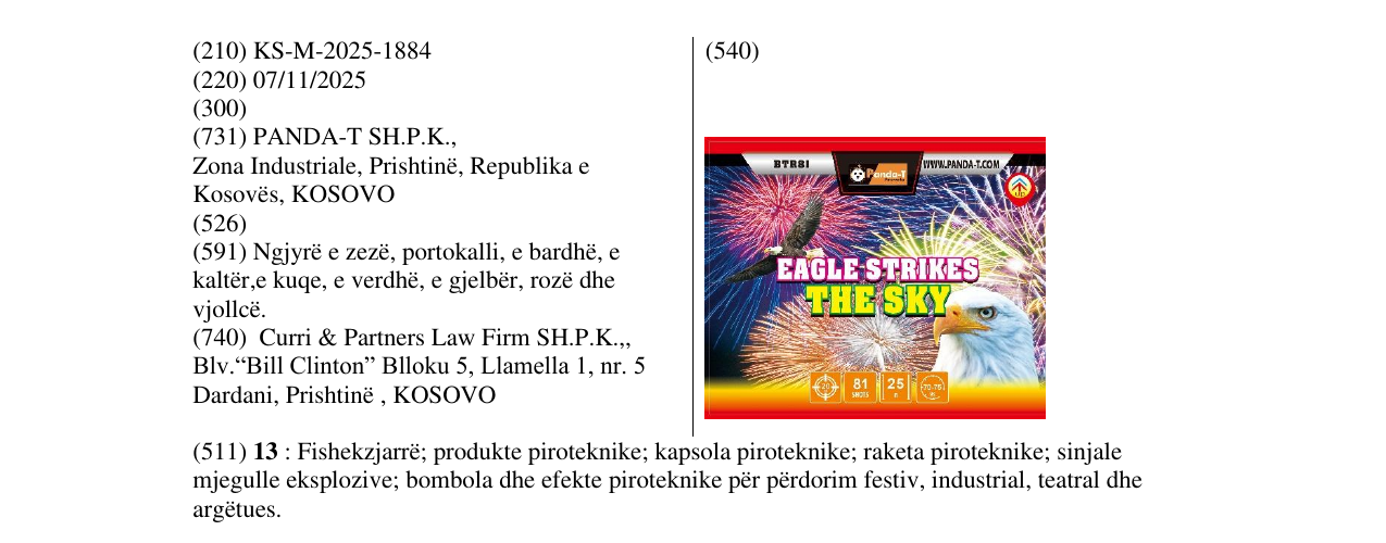 Zëri i markës EAGLE STRIKES THE SKY në buletin