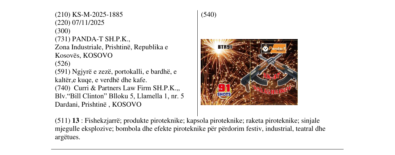 Zëri i markës AK-47 KALLASHNIKOV në buletin