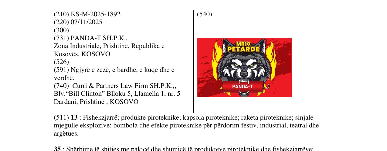 Zëri i markës MR10 PETARDE në buletin