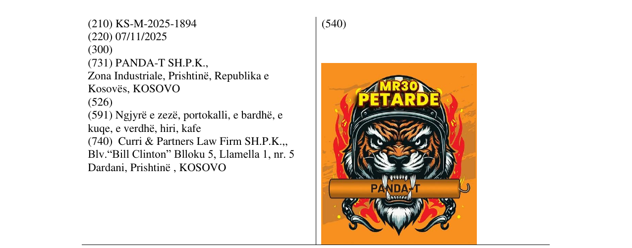 Zëri i markës MR30 PTARDE në buletin