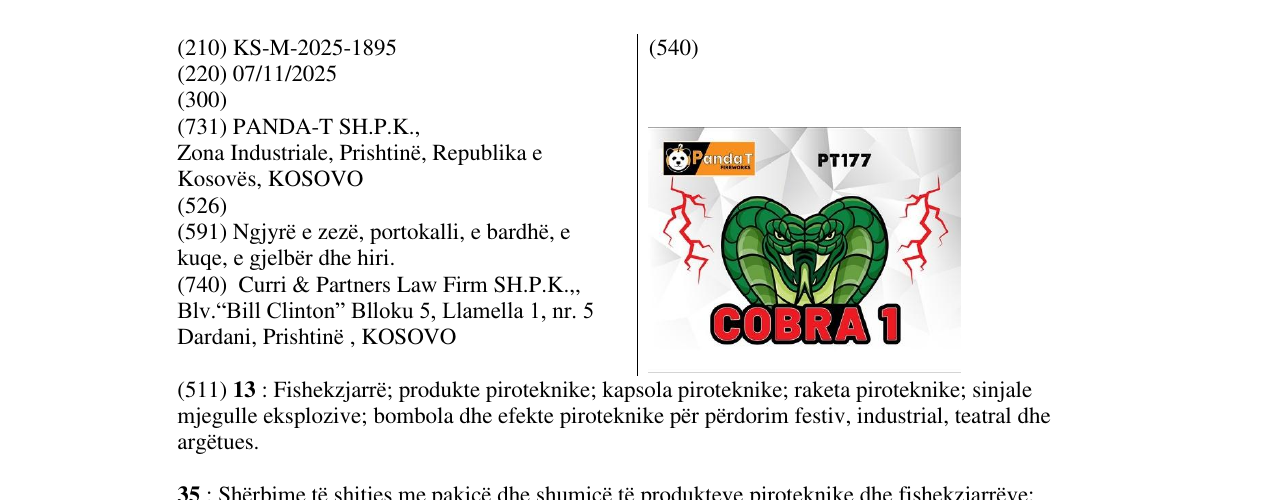 Zëri i markës COBRA 1 në buletin