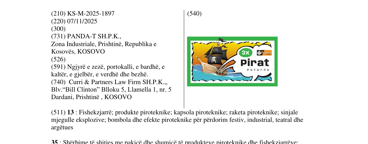 Zëri i markës 3x PIRAT në buletin