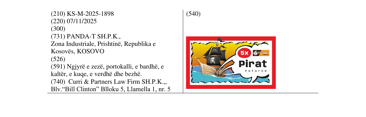 Zëri i markës 5X PIRAT në buletin