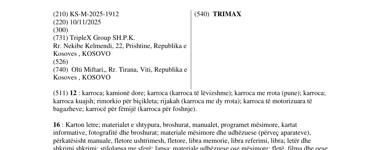 Zëri i markës TRIMAX në buletin