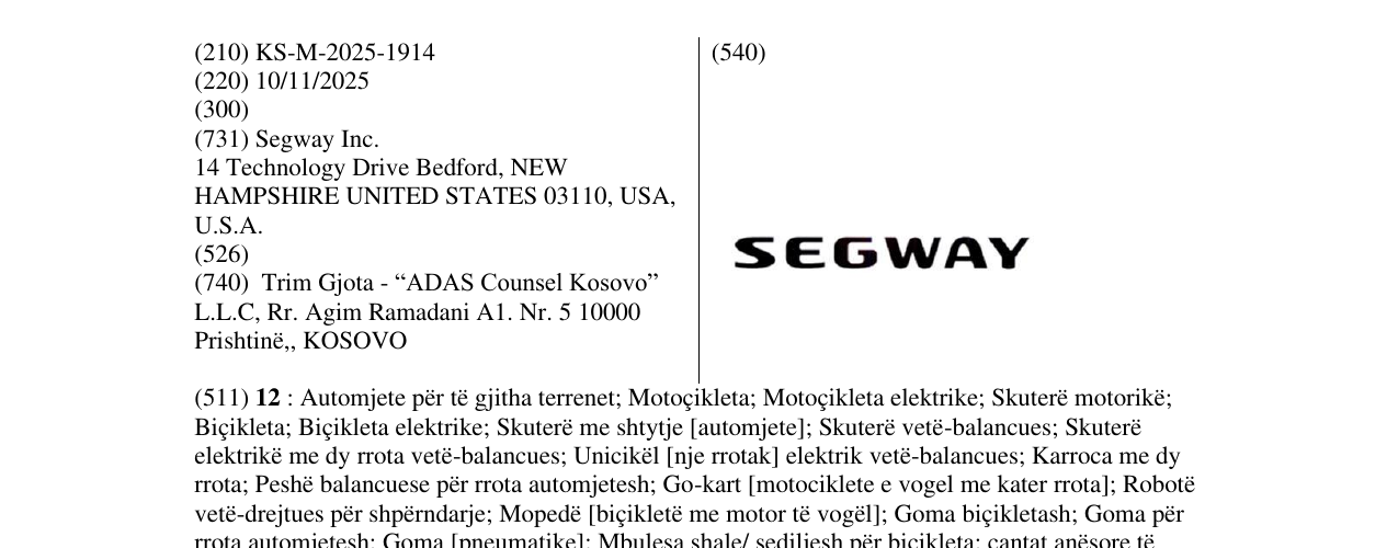Zëri i markës SEGWAY në buletin