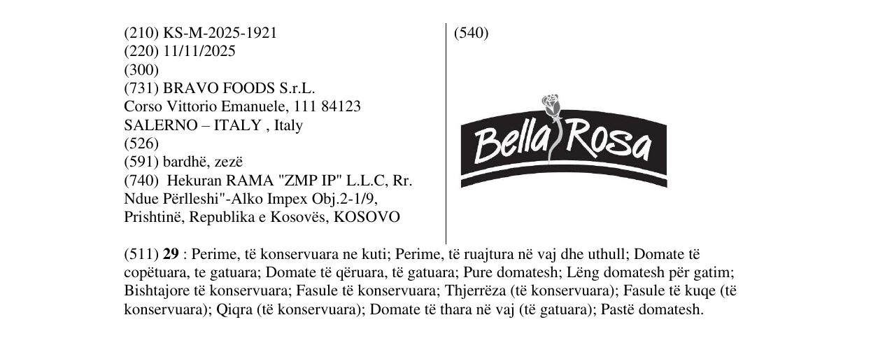 Zëri i markës Bella Rosa në buletin