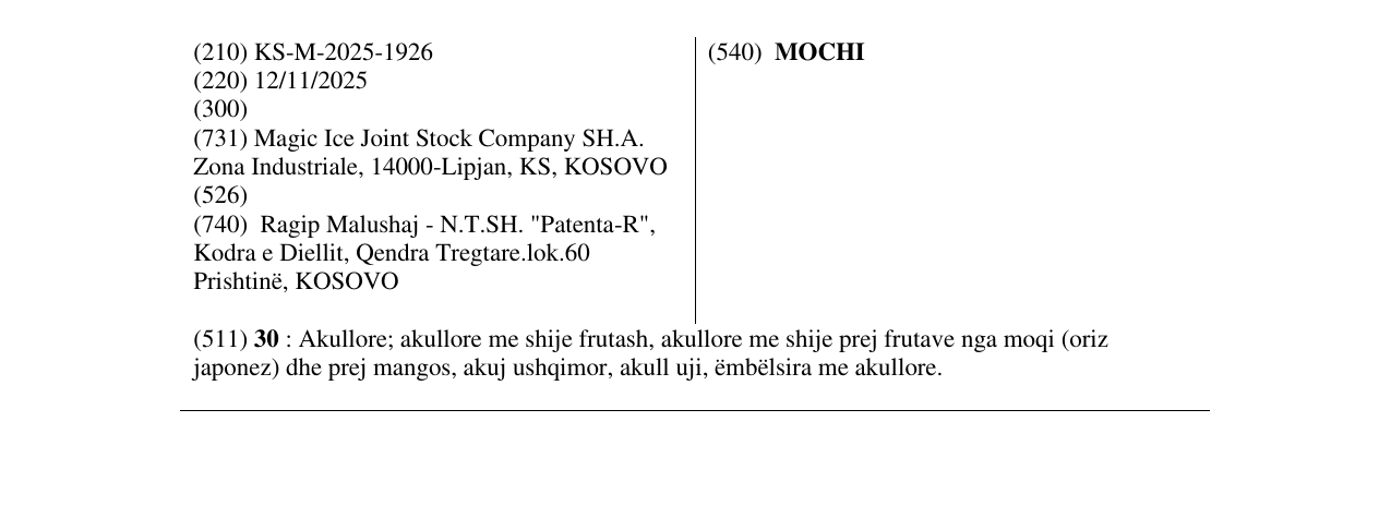 Zëri i markës MOCHI në buletin