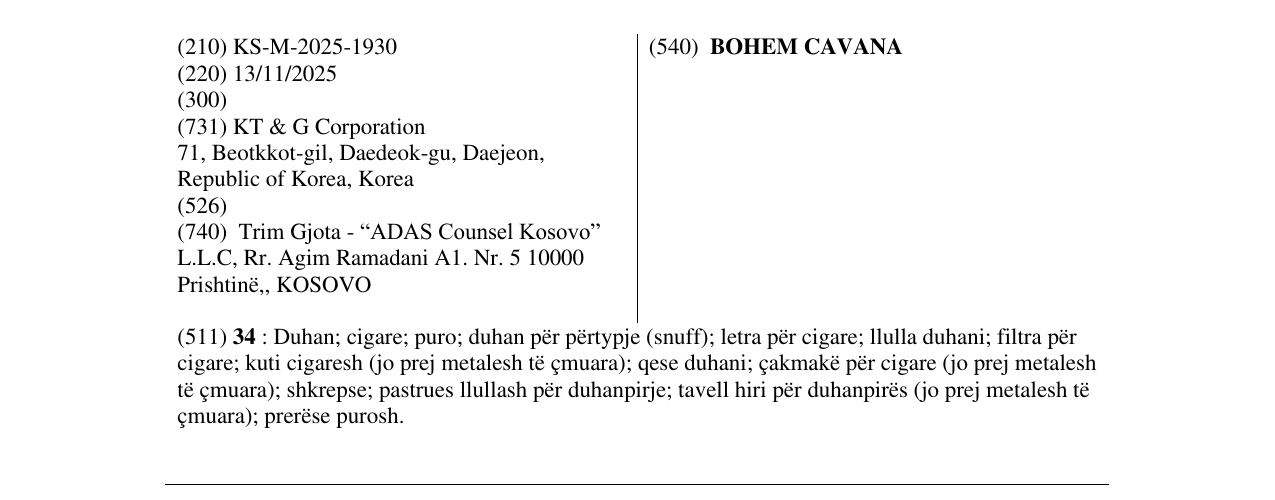 Zëri i markës BOHEM CAVANA në buletin