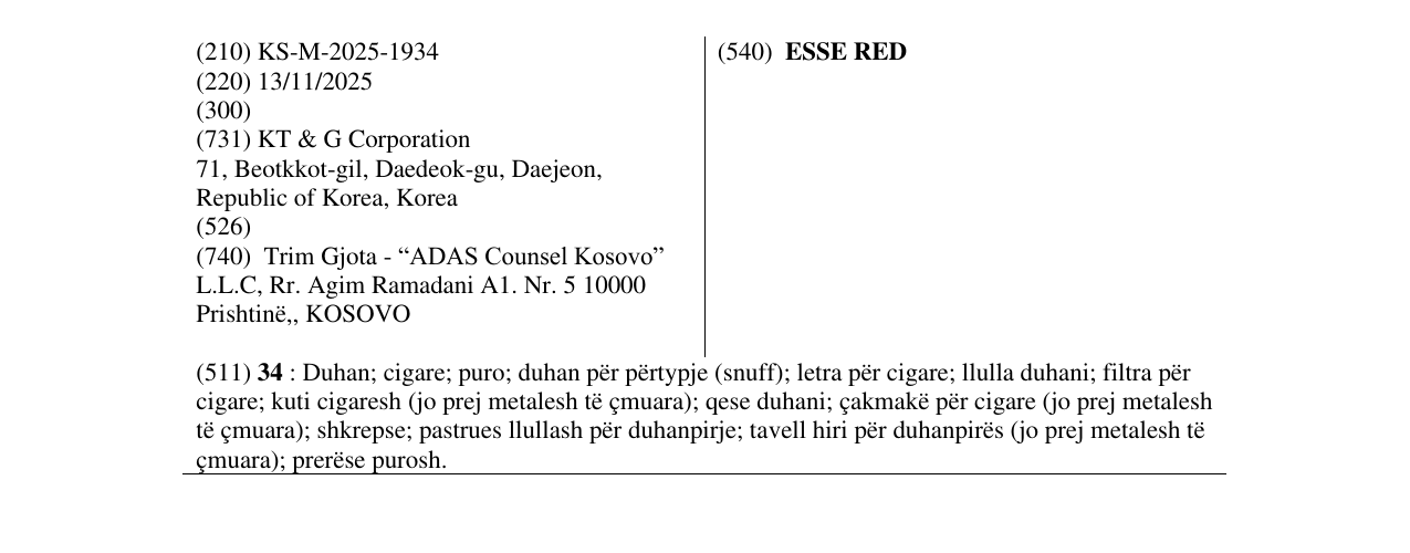 Zëri i markës ESSE RED në buletin