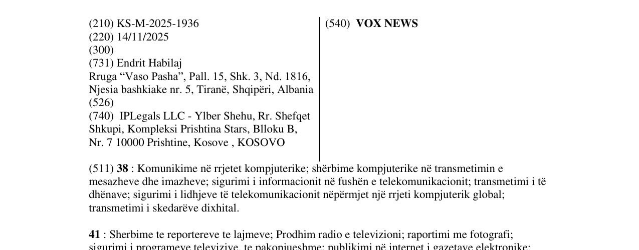 Zëri i markës VOX NEWS në buletin