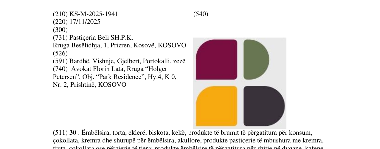 Zëri i markës Beli Sweets në buletin