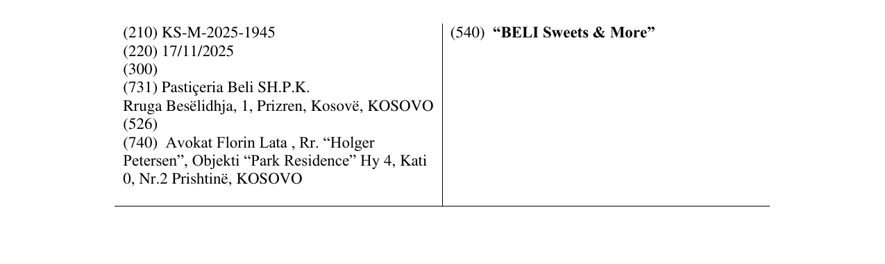 Zëri i markës “BELI Sweets & More” në buletin