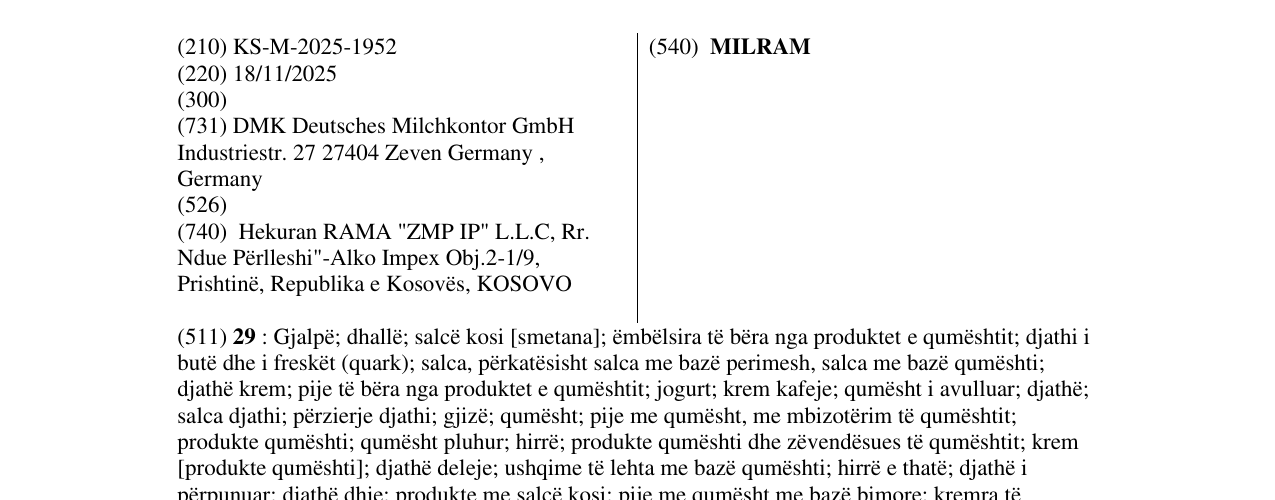 Zëri i markës MILRAM në buletin