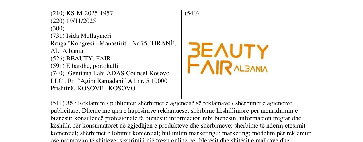 Zëri i markës BEAUTY FAIR ALBANIA në buletin