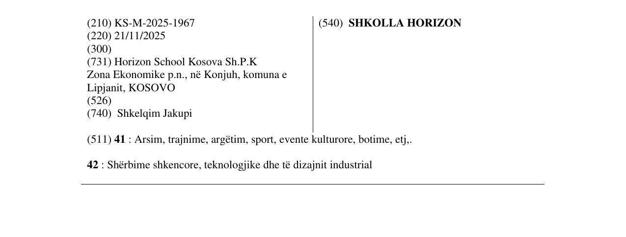 Zëri i markës SHKOLLA HORIZON në buletin