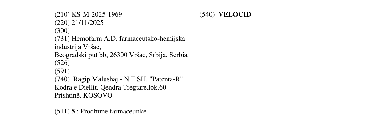 Zëri i markës VELOCID në buletin