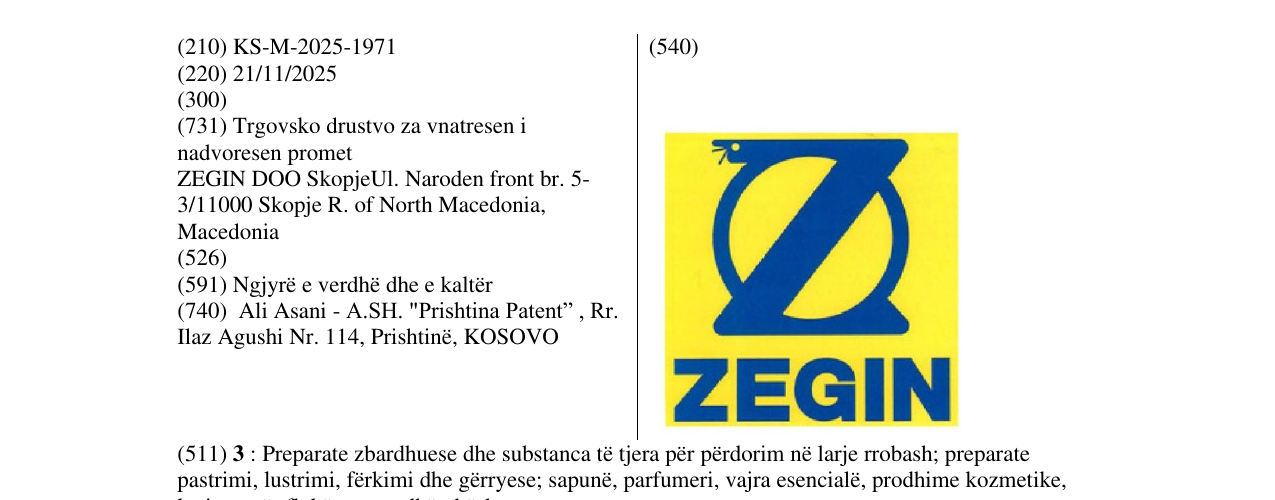 Zëri i markës ZEGIN në buletin