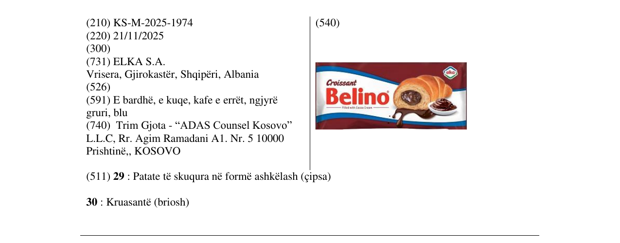 Zëri i markës Belino në buletin